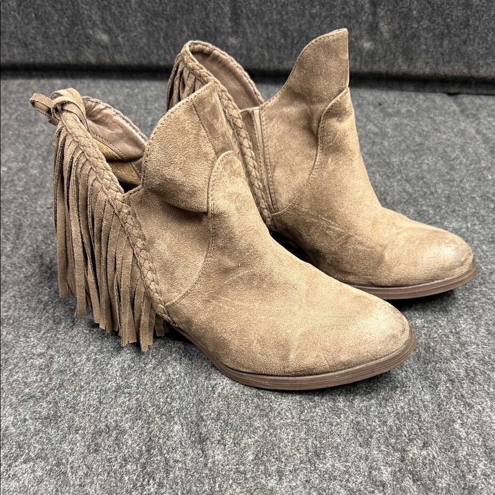 Not Rated Tan Fringe Ankle Booties